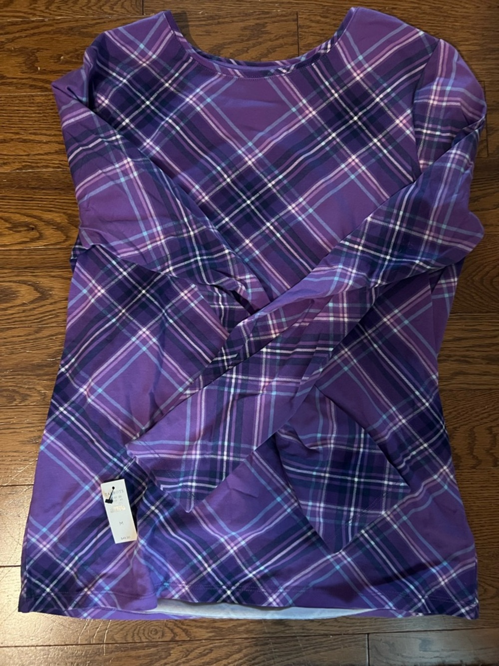 Talbots Purple Plaid Long Sleeve Top - Violet & Navy
